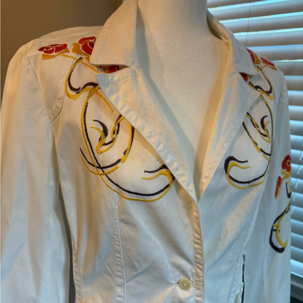 Johnny Was Embroidered White BlazerJacket Flower Los Angeles Designer READ - Picture 3 of 16